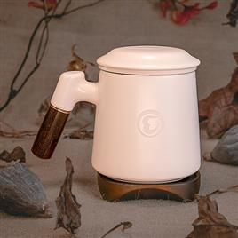 400ml「慈恩天下」实木手柄带过滤网陶瓷茶杯 水杯  白色商务礼盒装