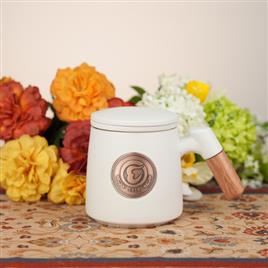 400ml「慈恩天下」铜章实木手柄带过滤网陶瓷茶杯 水杯