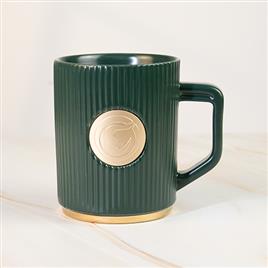 350ml「慈恩天下」徽章竖纹创意陶瓷杯 星巴风咖啡杯 水杯  绿色